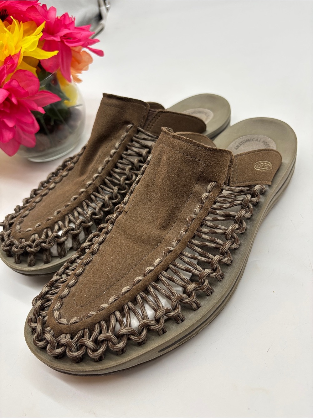 Keen Brown Suede Braided Slip-On Mules
